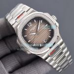 High Quality Replica Patek Philippe Nautilus Watch Brown Face Stainless Steel Band Diamonds Bezel 40mm